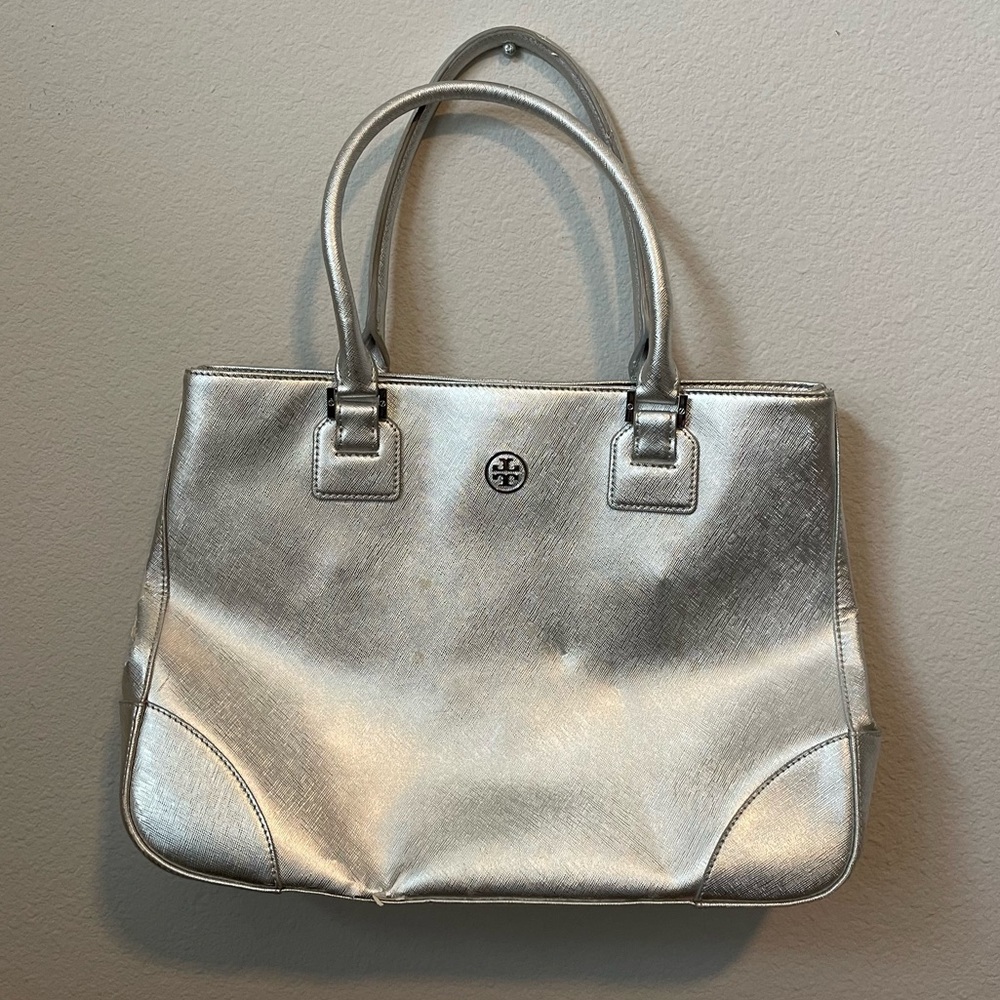 Tory Burch Silver Metallic Satchel